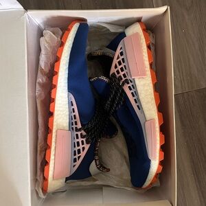 Men’s Adidas Pharrell Williams Solar Hu NMD Blue Athletic Sneakers Pink Orange